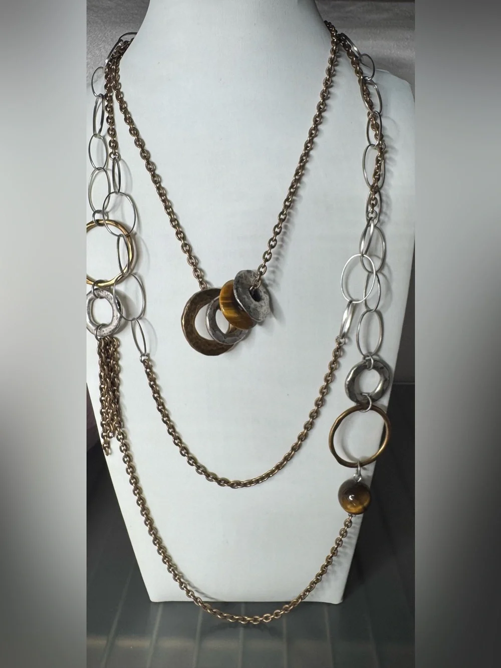 Layered Mixed-Metal Circle Pendant Necklace in Gold and Silver boho statement